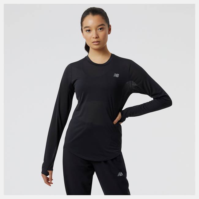 New Balance Accelerate Long Sleeve Top T-shirt Dam Svarta | NB354XBI