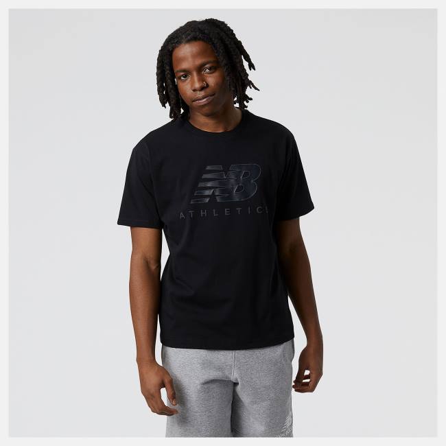 New Balance NB Athletics Tryck Logo Tee T-shirt Herr Svarta | NB027KSC