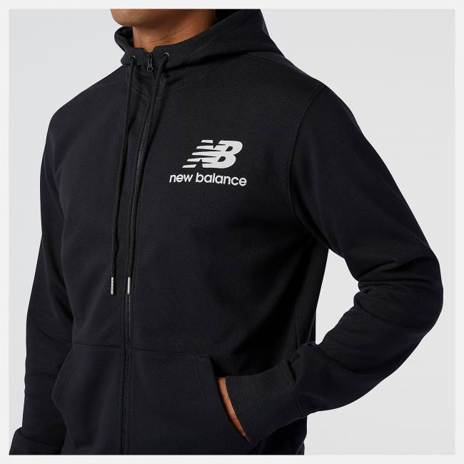 New Balance NB Essentials Stacked Full Zip Hoodie Herr Svarta | NB129YAU