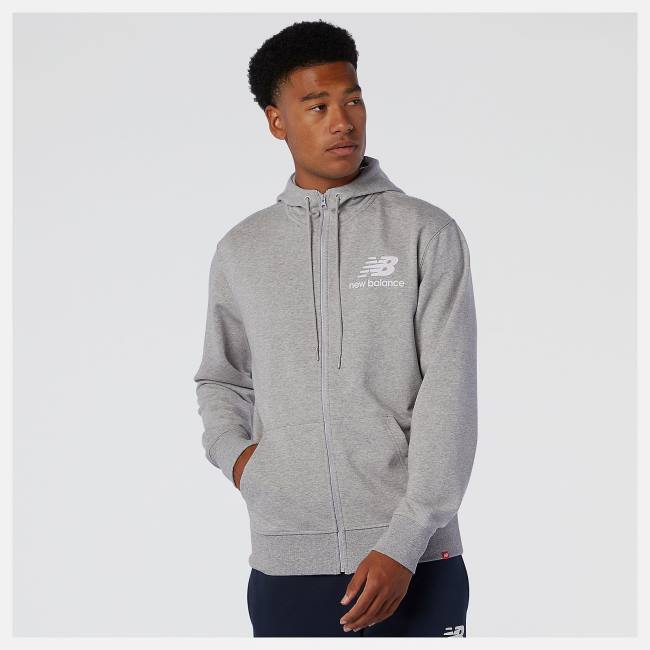 New Balance NB Essentials Stacked Full Zip Hoodie Herr Grå | NB926PWT