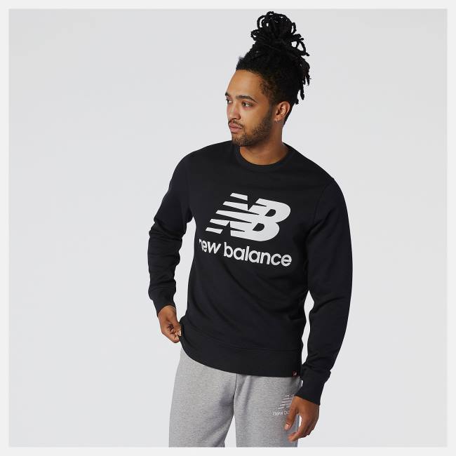 New Balance NB Essentials Stacked Logo Crew Tröjor Herr Svarta | NB032GLY