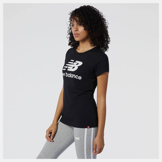 New Balance NB Essentials Stacked Logo Tee T-shirt Dam Svarta | NB178VES