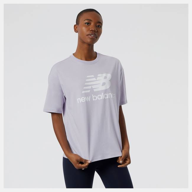 New Balance NB Essentials Stacked Logo Tee T-shirt Dam Grå Lila | NB540DAH