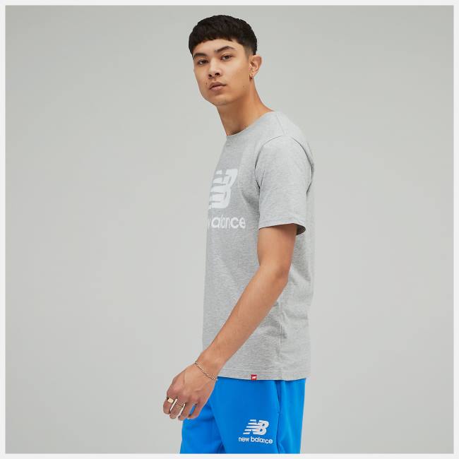 New Balance NB Essentials Stacked Logo Tee T-shirt Herr Grå | NB897WDU