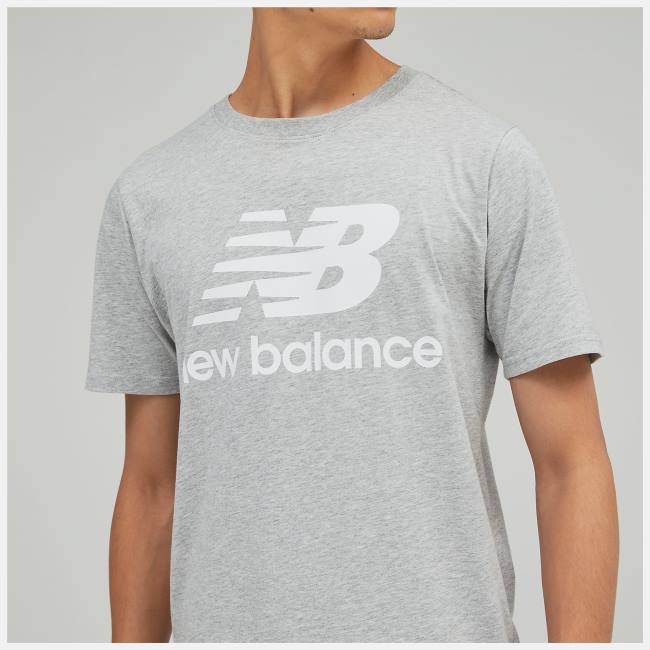 New Balance NB Essentials Stacked Logo Tee T-shirt Herr Grå | NB897WDU