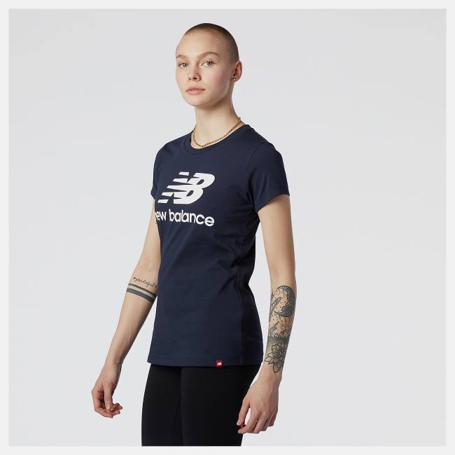 New Balance NB Essentials Stacked Logo Tee T-shirt Dam Marinblå | NB902JFN