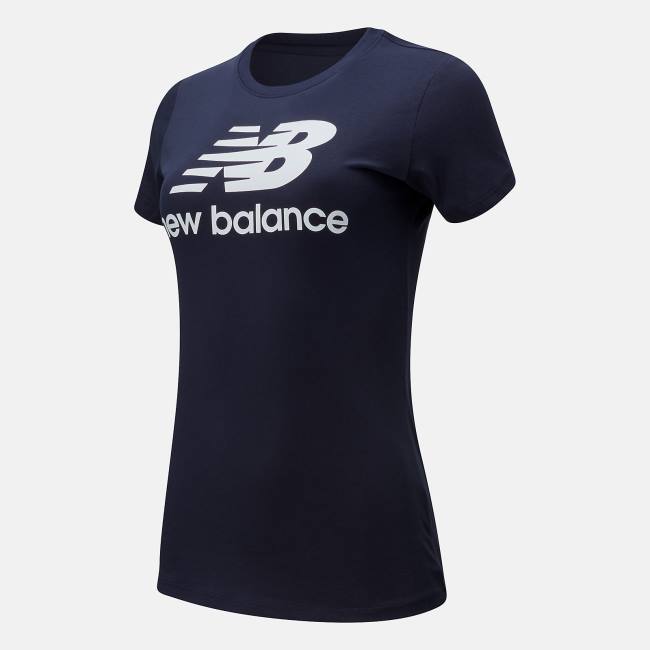 New Balance NB Essentials Stacked Logo Tee T-shirt Dam Marinblå | NB902JFN