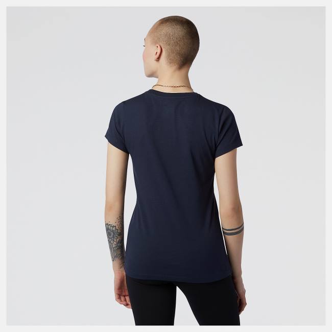 New Balance NB Essentials Stacked Logo Tee T-shirt Dam Marinblå | NB902JFN