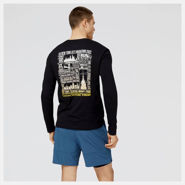 New Balance NYC Marathon Finisher Course Map Tryck Long Sleeve T-shirt Herr Svarta | NB370TAL