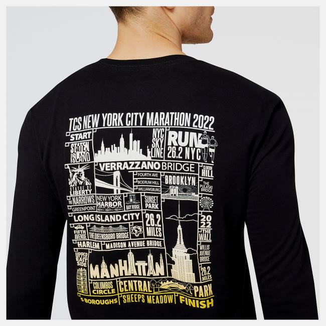 New Balance NYC Marathon Finisher Course Map Tryck Long Sleeve T-shirt Herr Svarta | NB370TAL