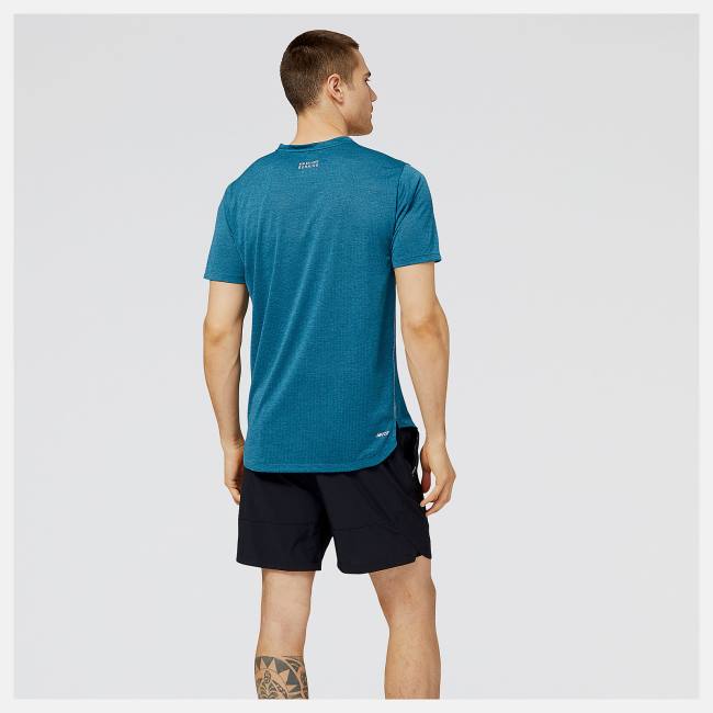 New Balance NYC Marathon Finisher Impact Run Korta Sleeve T-shirt Herr Blå | NB072UFQ