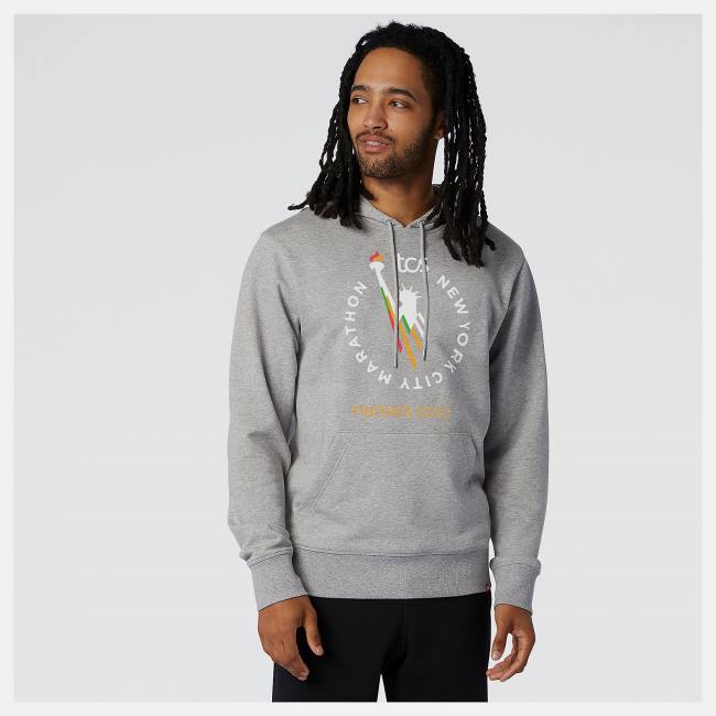 New Balance NYC Marathon Finisher NB Essentials Stacked Po Hoodie Herr Grå | NB274ROU