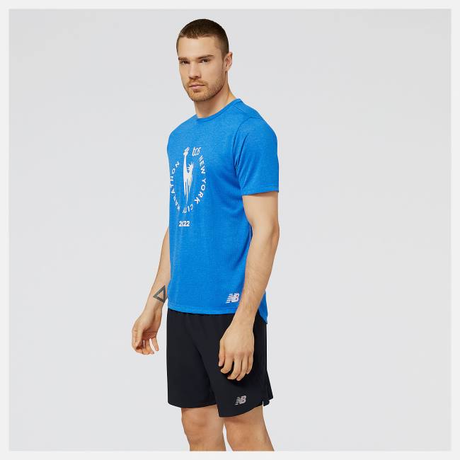 New Balance NYC Marathon Impact Run Korta Sleeve T-shirt Herr Mörkblå | NB813XAI