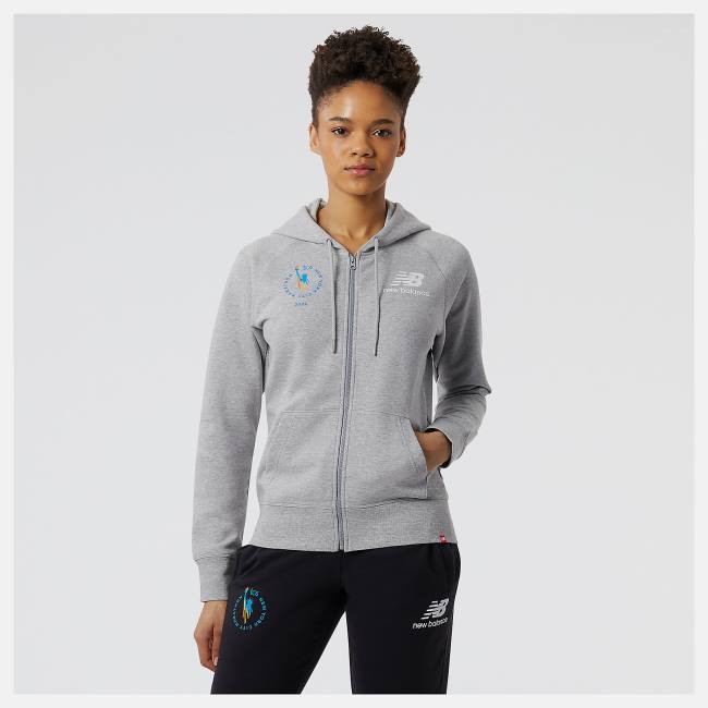 New Balance NYC Marathon NB Essentials Full Zip Hoodie Dam Grå | NB536ETZ