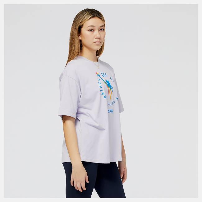 New Balance NYC Marathon NB Essentials Stacked Logo Tee T-shirt Dam Grå Lila | NB958DET