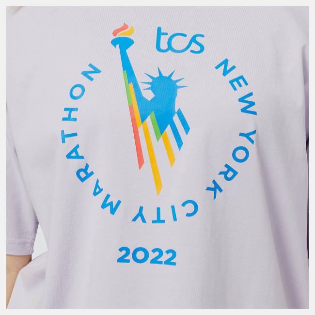 New Balance NYC Marathon NB Essentials Stacked Logo Tee T-shirt Dam Grå Lila | NB958DET