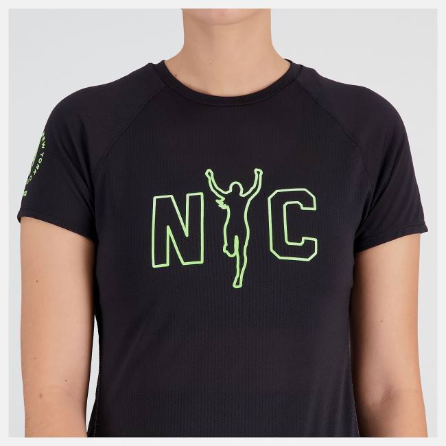 New Balance NYC Marathon Printed Impact Run Korta Sleeve T-shirt Dam Svarta Olika Färger | NB025HZQ