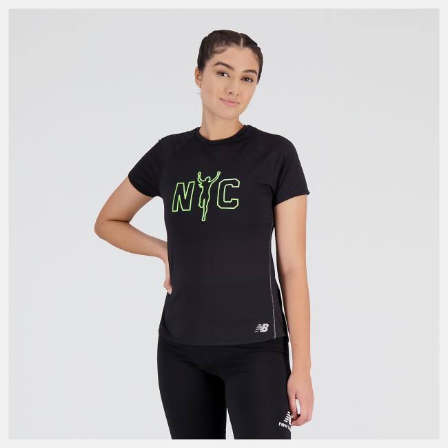 New Balance NYC Marathon Printed Impact Run Korta Sleeve T-shirt Dam Svarta Olika Färger | NB025HZQ