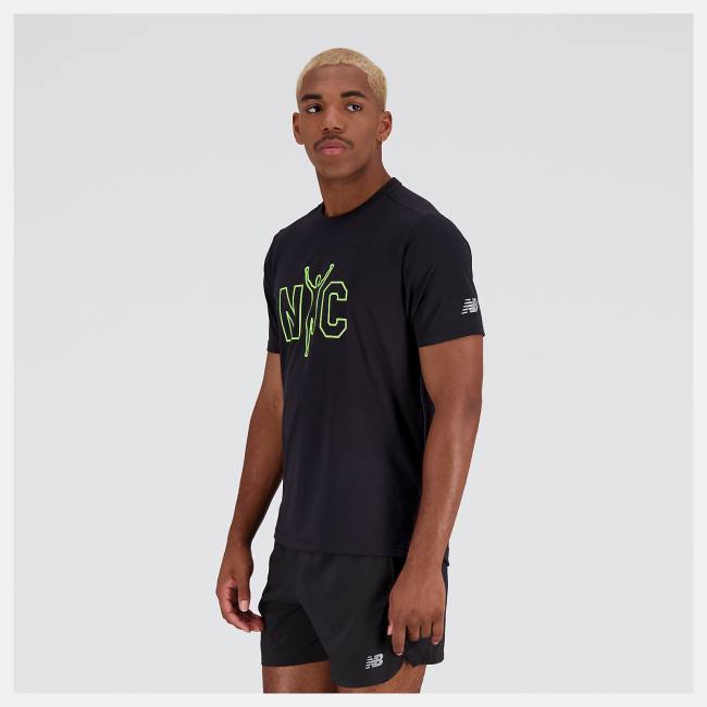 New Balance NYC Marathon Printed Impact Run Korta Sleeve T-shirt Herr Svarta | NB065IQH