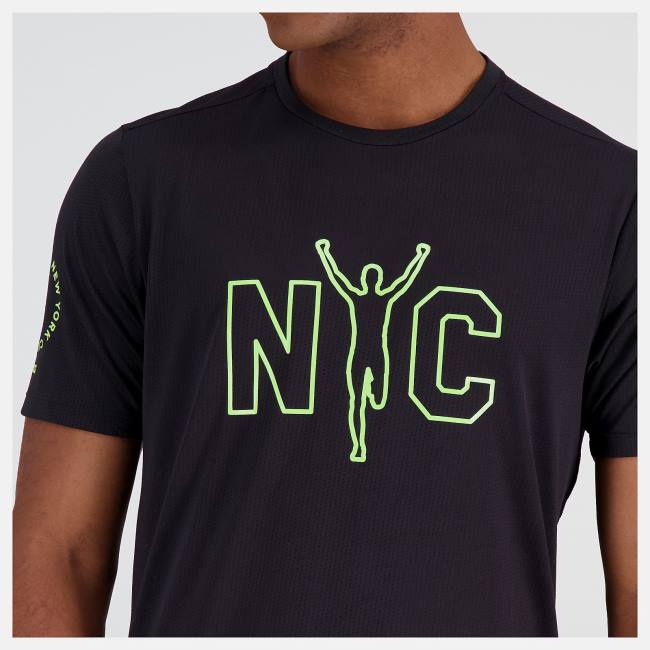 New Balance NYC Marathon Printed Impact Run Korta Sleeve T-shirt Herr Svarta | NB065IQH