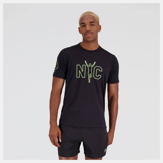 New Balance NYC Marathon Printed Impact Run Korta Sleeve T-shirt Herr Svarta | NB065IQH