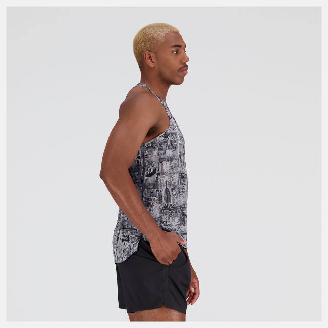 New Balance NYC Marathon Printed Impact Run Singlet T-shirt Herr Svarta | NB178GMD