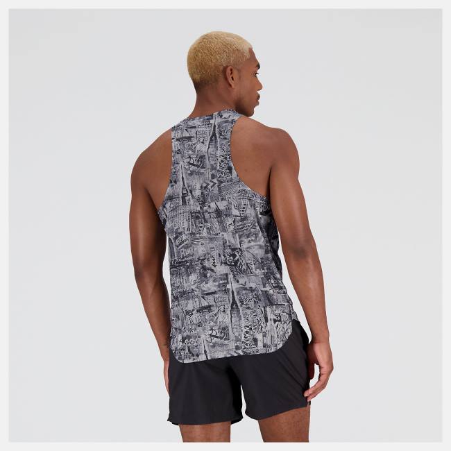 New Balance NYC Marathon Printed Impact Run Singlet T-shirt Herr Svarta | NB178GMD