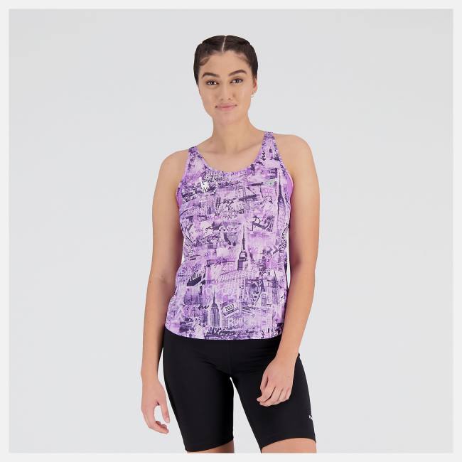 New Balance NYC Marathon Printed Impact Run Tank T-shirt Dam Lila | NB365OBQ