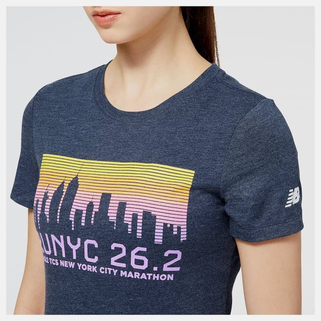 New Balance NYC Marathon RUNYC Skyline Tryck Tee T-shirt Dam Marinblå | NB864BRC