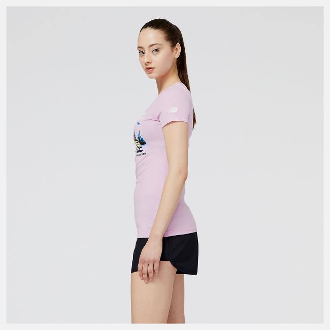 New Balance NYC Marathon Taxi Tryck Tee T-shirt Dam Lila | NB763GVJ