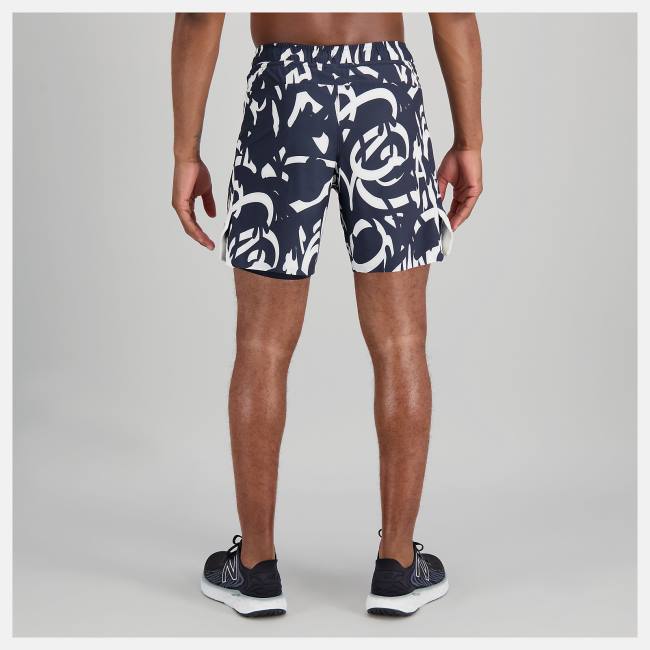 New Balance Printed Tournament 7 In Shorts Herr Marinblå | NB793QRH