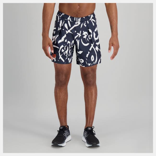 New Balance Printed Tournament 7 In Shorts Herr Marinblå | NB793QRH