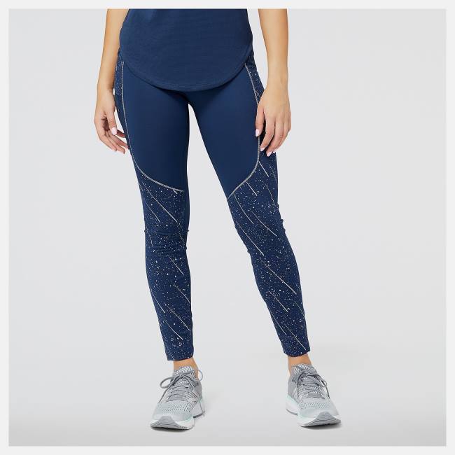 New Balance Reflective Print Impact Run Heat Tight Leggings Dam Beige Indigo | NB381NUZ