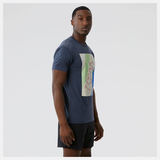 New Balance Run For Life Boroughs Tryck Korta Sleeve T-shirt Herr Marinblå | NB217VIA