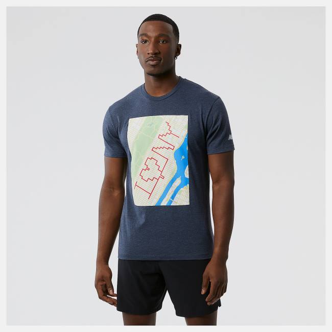 New Balance Run For Life Boroughs Tryck Korta Sleeve T-shirt Herr Marinblå | NB217VIA