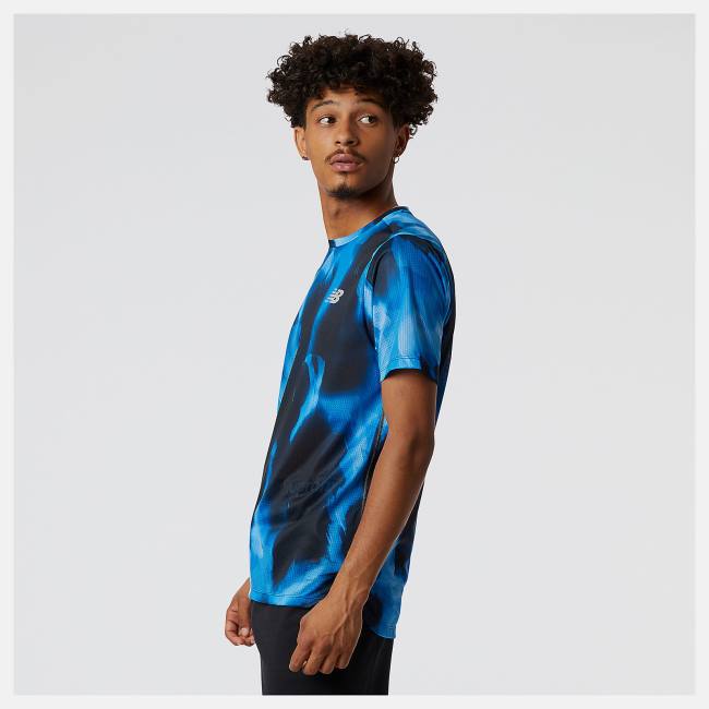 New Balance Run For Life Printed Impact Run Korta Sleeve T-shirt Herr Blå | NB234WIR