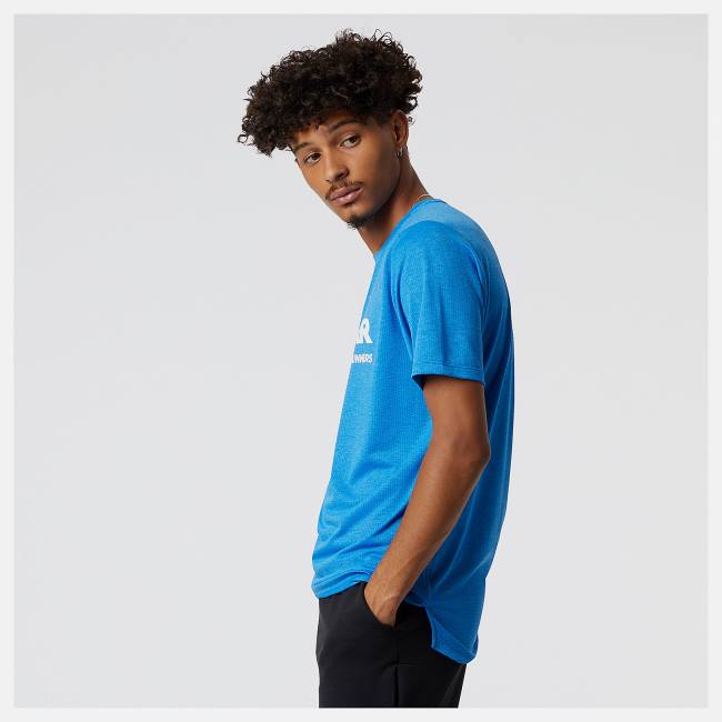 New Balance Run For Life Tryck Impact Run Korta Sleeve T-shirt Herr Blå | NB263MCX