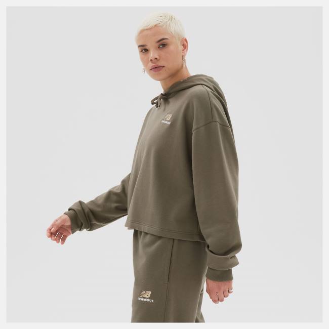 New Balance Uni-ssentials French Terry Crop Hoodie Dam Mörkcamo | NB548WDI