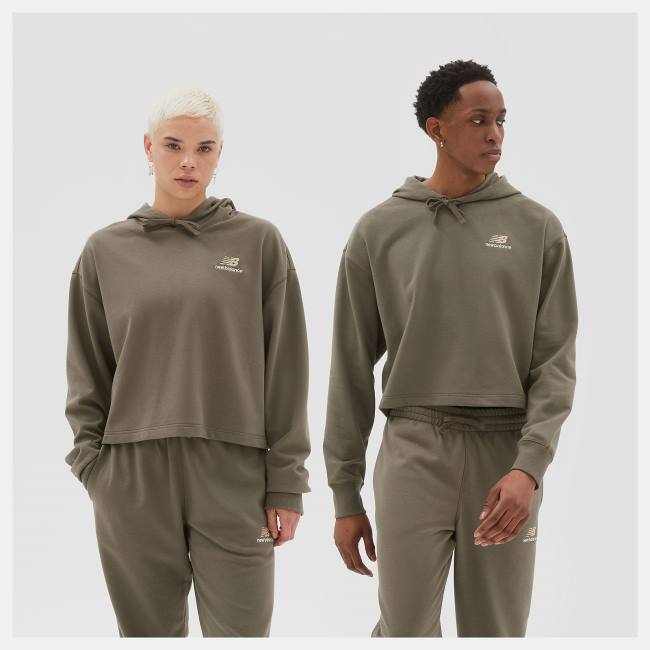 New Balance Uni-ssentials French Terry Crop Hoodie Dam Mörkcamo | NB548WDI