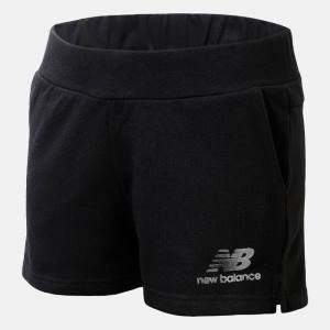 New Balance NB Essentials Stacked Logo French Terry Girls Shorts Barn Svarta | NB078UZN