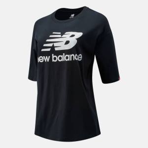 New Balance NB Essentials Stacked Logo Tee T-shirt Dam Svarta | NB274EQY