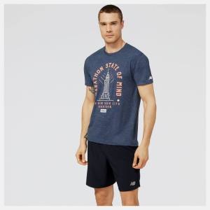 New Balance NYC Marathon Empire Tryck Tee T-shirt Herr Marinblå | NB516QTX