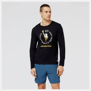 New Balance NYC Marathon Finisher Course Map Tryck Long Sleeve T-shirt Herr Svarta | NB370TAL