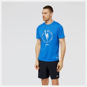 New Balance NYC Marathon Impact Run Korta Sleeve T-shirt Herr Mörkblå | NB813XAI