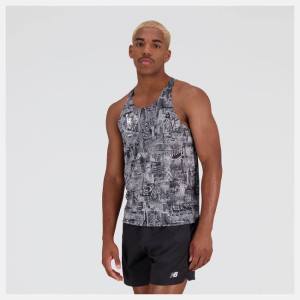 New Balance NYC Marathon Printed Impact Run Singlet T-shirt Herr Svarta | NB178GMD