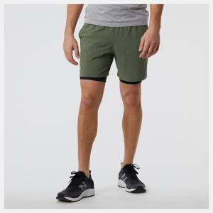 New Balance R.W.Tech 7 Inch 2-in-1 Shorts Herr Mörkolivgröna Gröna | NB924ZYX